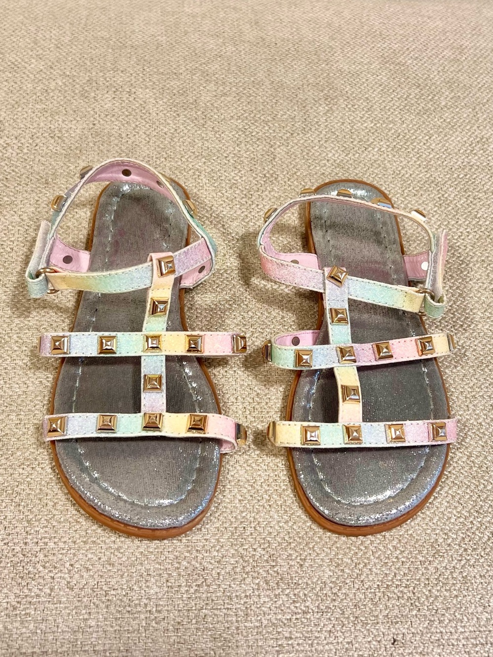 Girls Pastel Rainbow Size 9 Studded Gladiator Sandals Glitter Summer Shoes